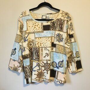 90s Take Two Clothing Co. Nautical Sequin Patchwork Long Sleeve Top